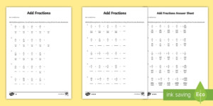 Year 6 Adding Fractions Questions Worksheets Printable