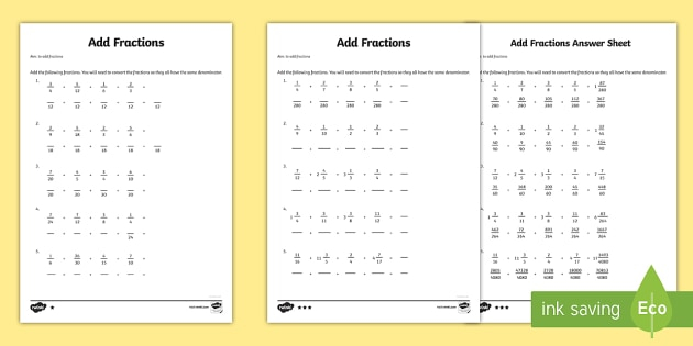 Year 6 Adding Fractions Questions Worksheets Printable