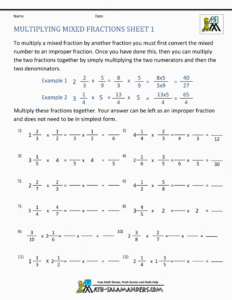 006 Fraction Math Worksheet Multiplying Mixed Fractions Db excel