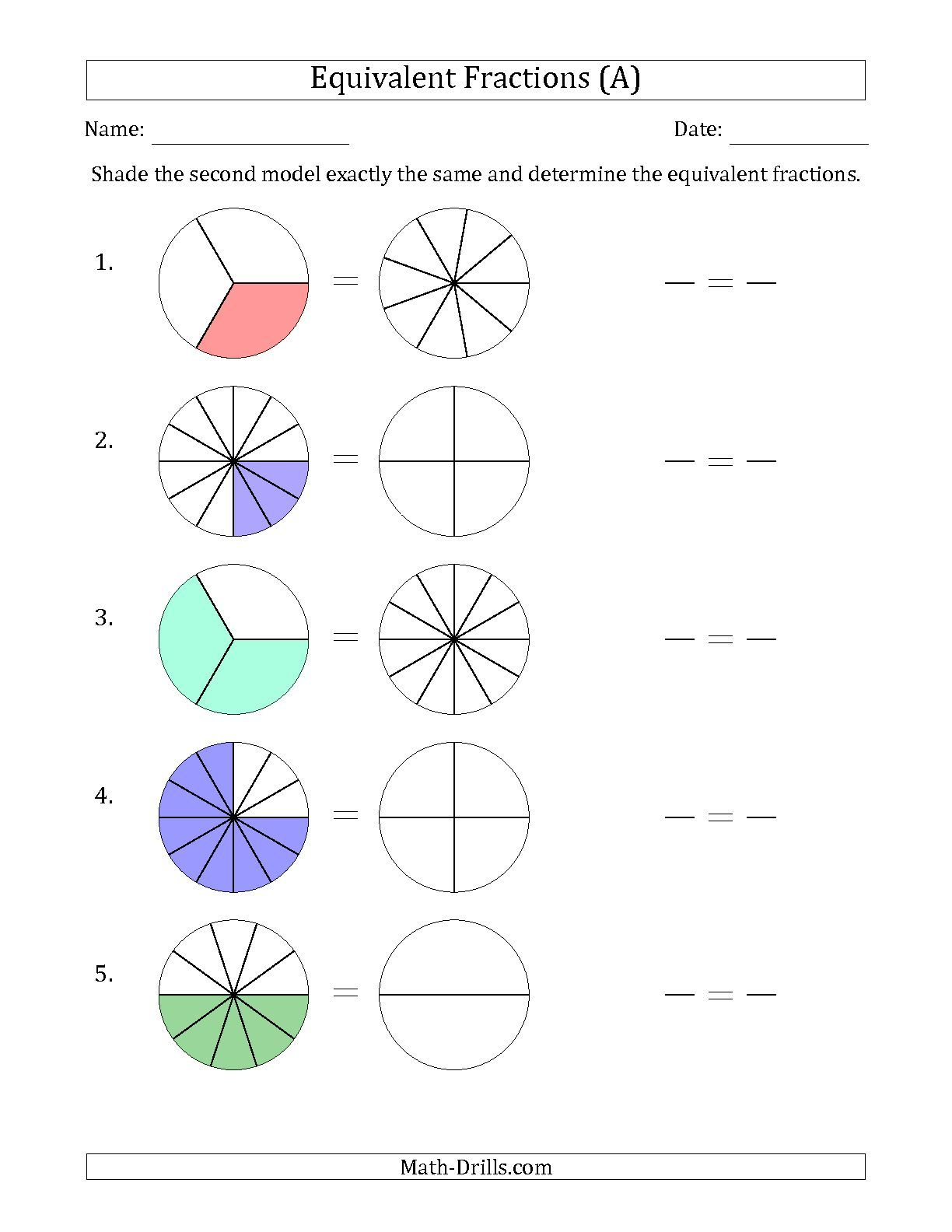 Equivalent Fractions Worksheet 3rd Grade