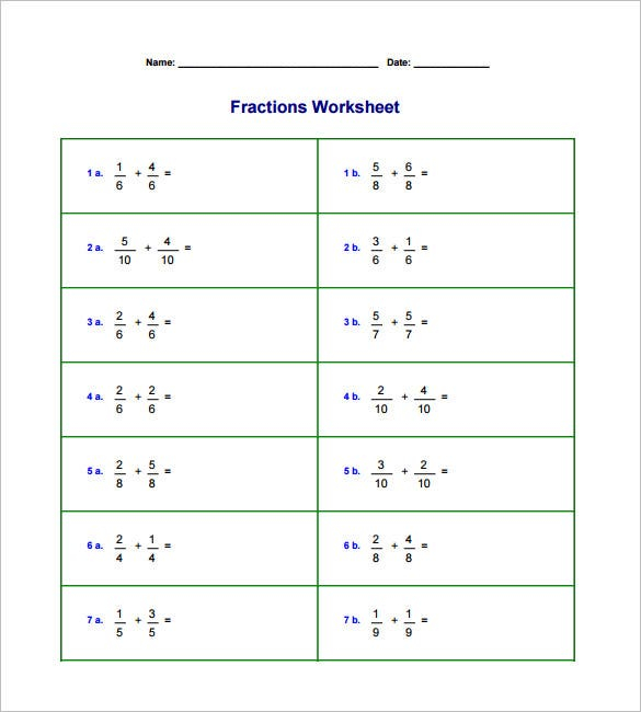 Adding And Subtracting Fraction Worksheet