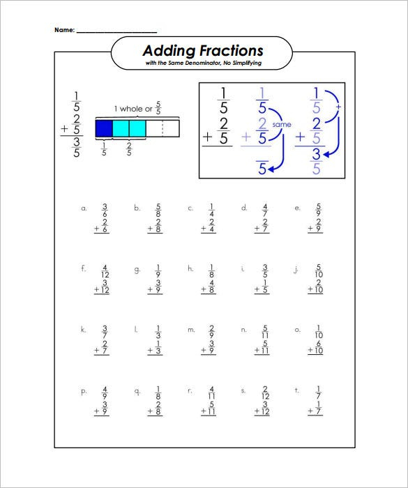 Adding And Subtracting Like Fractions Worksheets Pdf