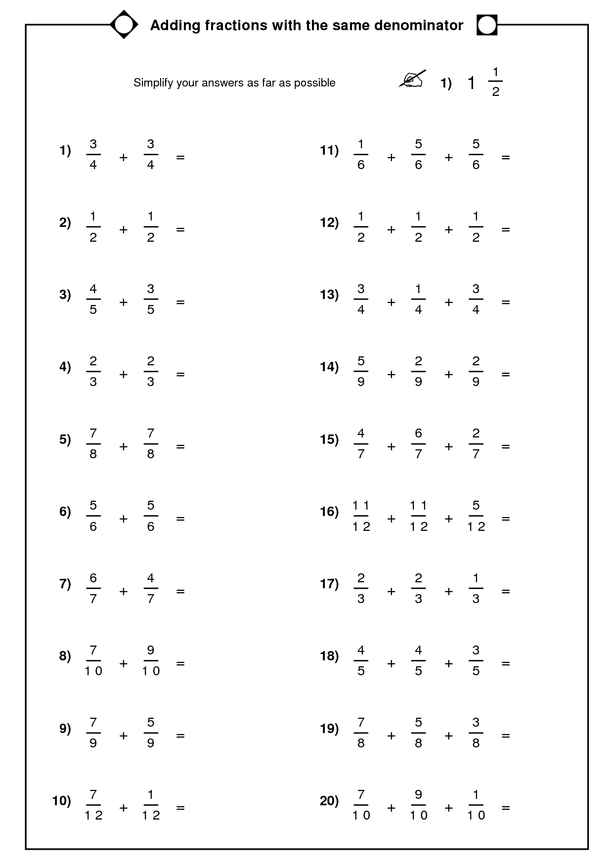 Adding And Subtracting Mixed Fractions Worksheet With Answers Pdf