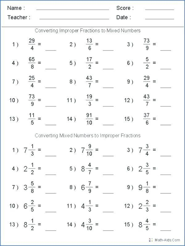 Mixed Numbers And Improper Fractions Super Teacher Worksheets