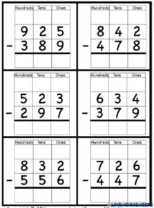 3 Digit Subtraction With Borrowing Worksheet