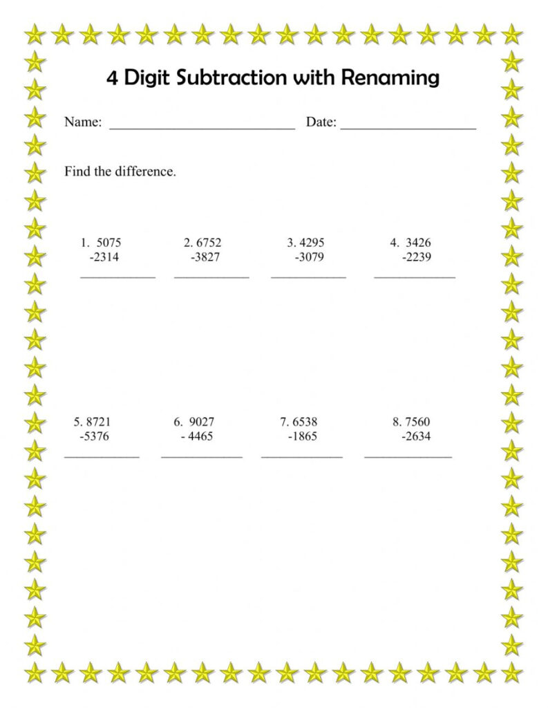 4 Digit Subtraction With Renaming Worksheet