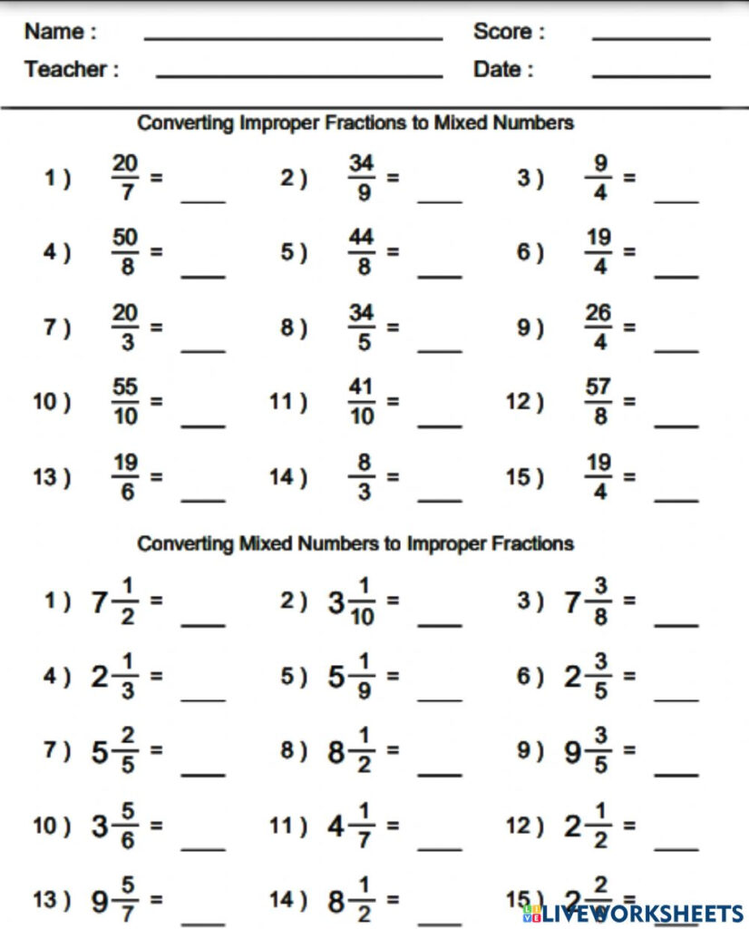 41 Mixed Numbers To Improper Fractions Worksheet Worksheet Master