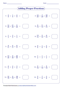 4th Grade Math Adding Fractions With Unlike Denominators Worksheets