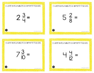 5th Grade Change Mixed Numbers To Improper Fractions Task Cards The