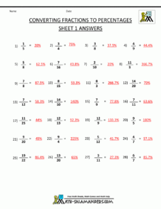 6 Percent To Fraction Worksheets Samples