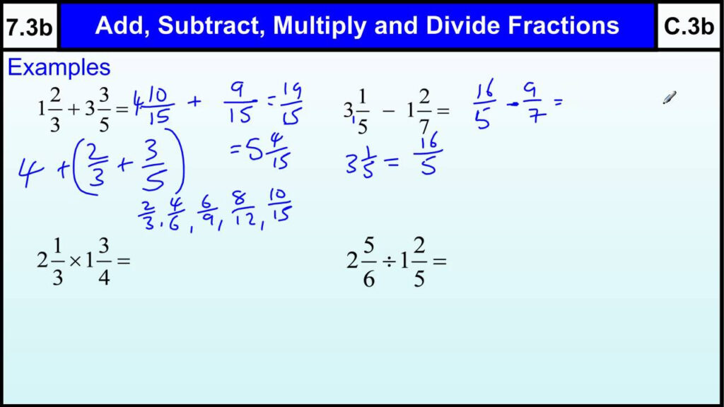 7 3b Fractions Add Subtract Multiply Divide Basic Maths Core 