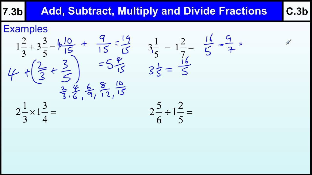 Multiply Divide Add Subtract Fractions Worksheet