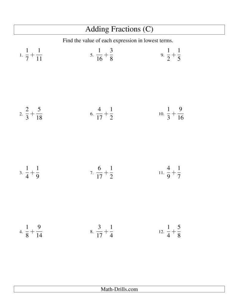 7th Grade Adding And Subtracting Fractions Worksheets With Answers 