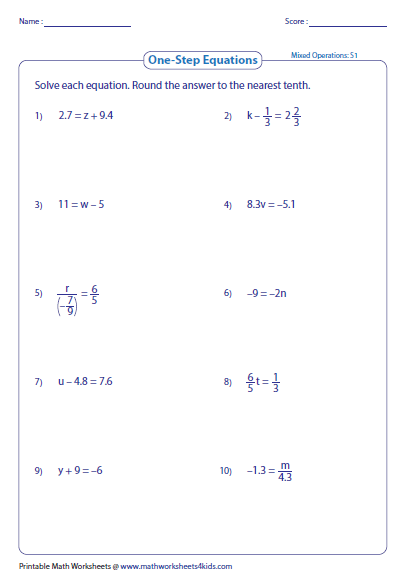 Solving Equations With Fractions Worksheet 8th Grade