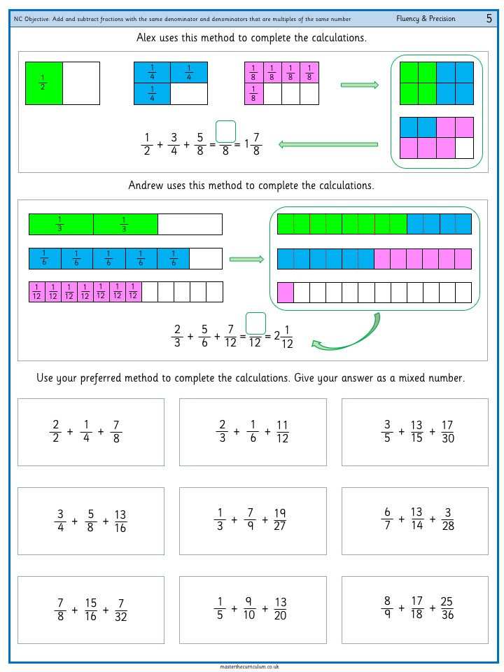 Add And Subtract Fractions With The Same Denominator And Denominators 