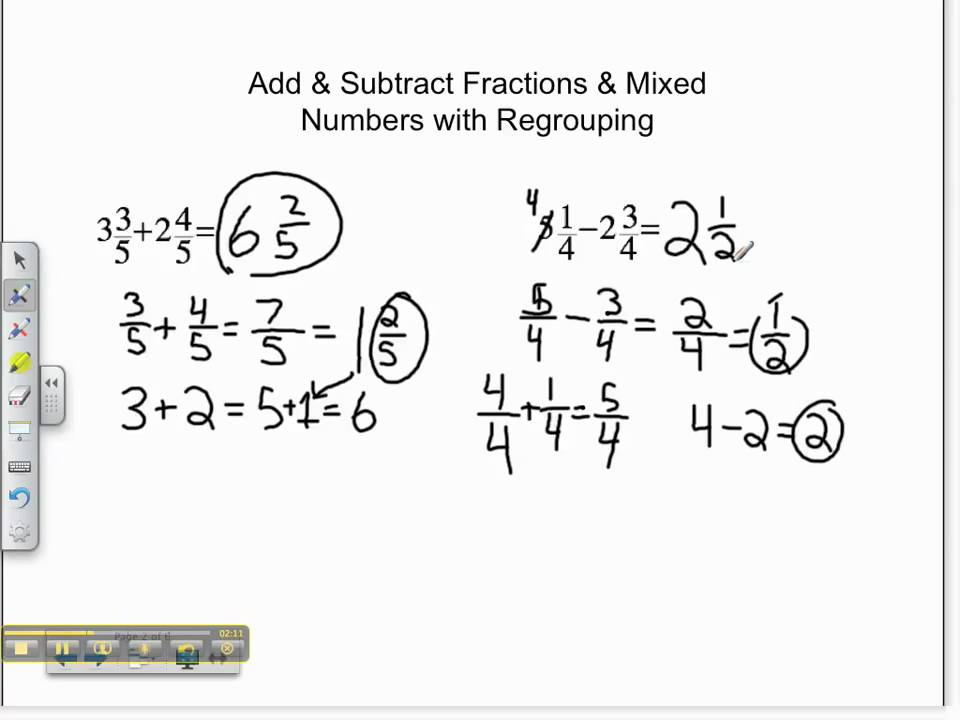 Add Subtract Fractions Mixed Numbers W Regrouping YouTube