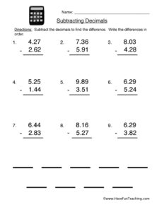 Adding And Subtracting Decimals Worksheets 6th Grade Pdf Decimal Word