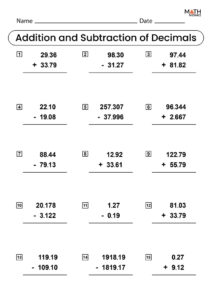 Adding And Subtracting Decimals Worksheets Math Monks