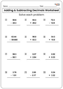 Adding And Subtracting Decimals Worksheets Math Monks