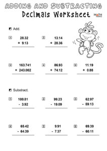 Adding And Subtracting Decimals Worksheets Math Monks