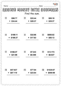 Adding And Subtracting Decimals Worksheets Math Monks