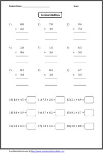 Adding And Subtracting Decimals Worksheets Pdf 4th Grade Thekidsworksheet