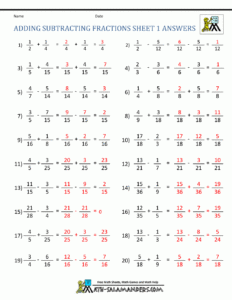 Adding And Subtracting Fractions Multiple Choice Worksheets Times