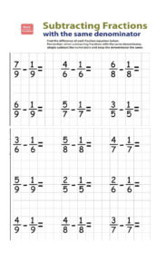 Adding And Subtracting Fractions With Like Denominators Worksheet