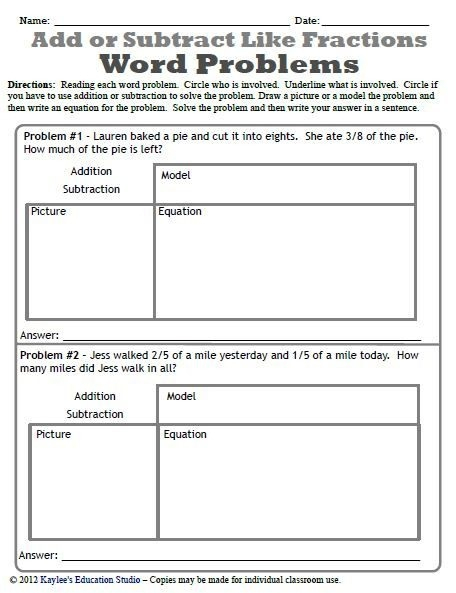 Add And Subtract Fraction With Unlike Denominators Worksheet