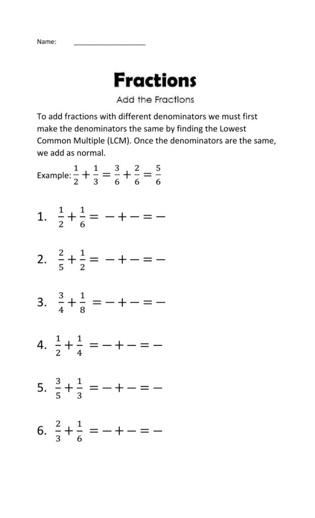 Adding And Subtracting Fractions With Unlike Denominators Worksheet