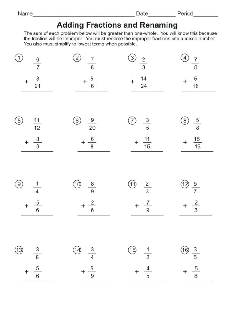 Adding And Subtracting Fractions Worksheet 7th Grade Pdf William 