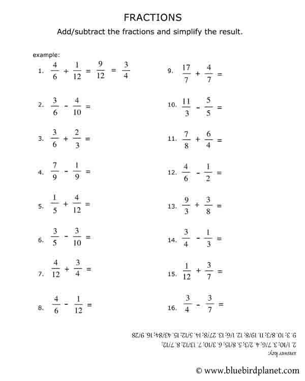 Adding And Subtracting Fractions Word Problems Worksheets 7th Grade