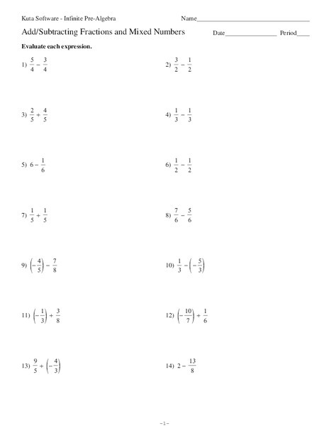 Adding And Subtracting Fractions And Mixed Numbers Worksheet Kuta Software