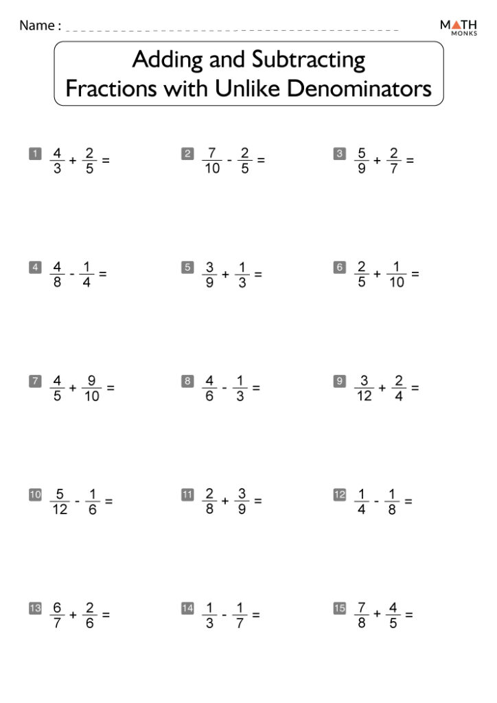 Adding And Subtracting Fractions Worksheets With Answer Key