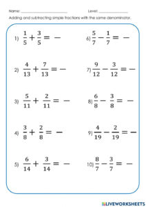 Adding And Subtracting Fractions Worksheets With Answer Key