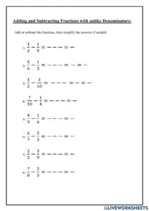 Adding And Subtracting Fractions Worksheets With Answer Key