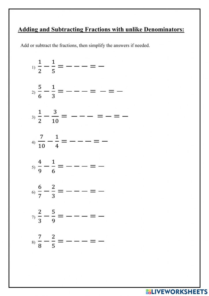 Adding And Subtracting Fractions Worksheets With Answer Key 