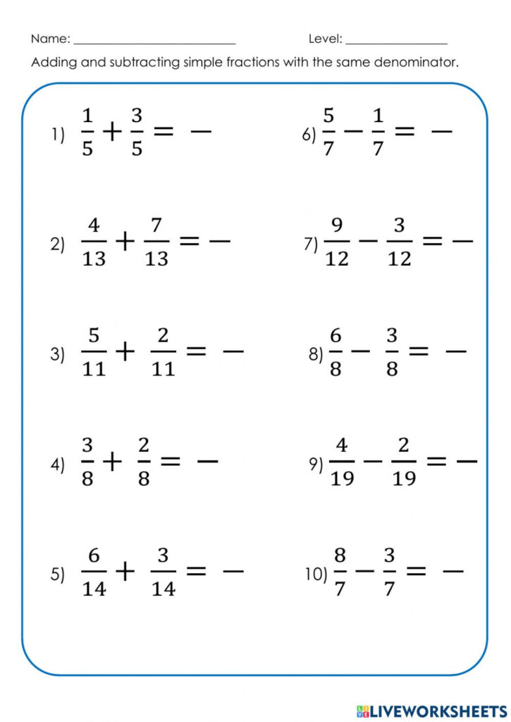 Adding And Subtracting Fractions Worksheets With Answer Key 