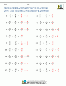 Adding And Subtracting Mixed Fractions A Grade 5 Math Worksheet