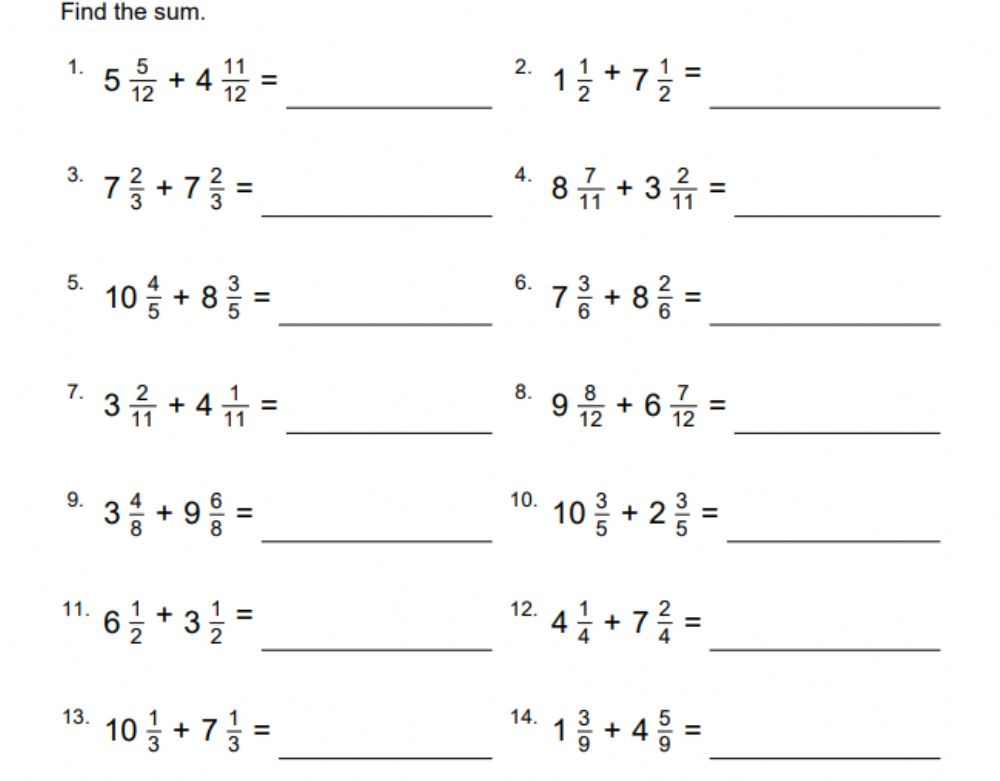 Adding And Subtracting Mixed Fractions With Like Denominators 