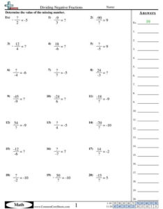 Adding And Subtracting Positive And Negative Fractions Worksheet In