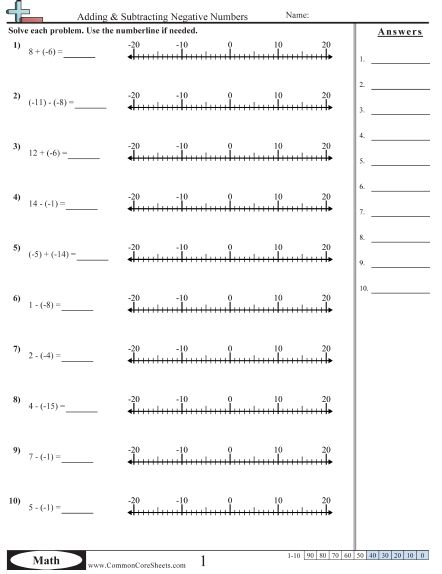 Adding And Subtracting Positive And Negative Numbers Worksheet Kuta 