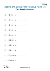 Adding And Subtracting Positive And Negative Numbers Worksheet Pdf