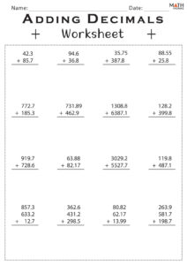 Adding Decimals Worksheets Math Monks