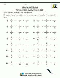 Adding Dissimilar Fractions Worksheets With Answer Key The Worksheet