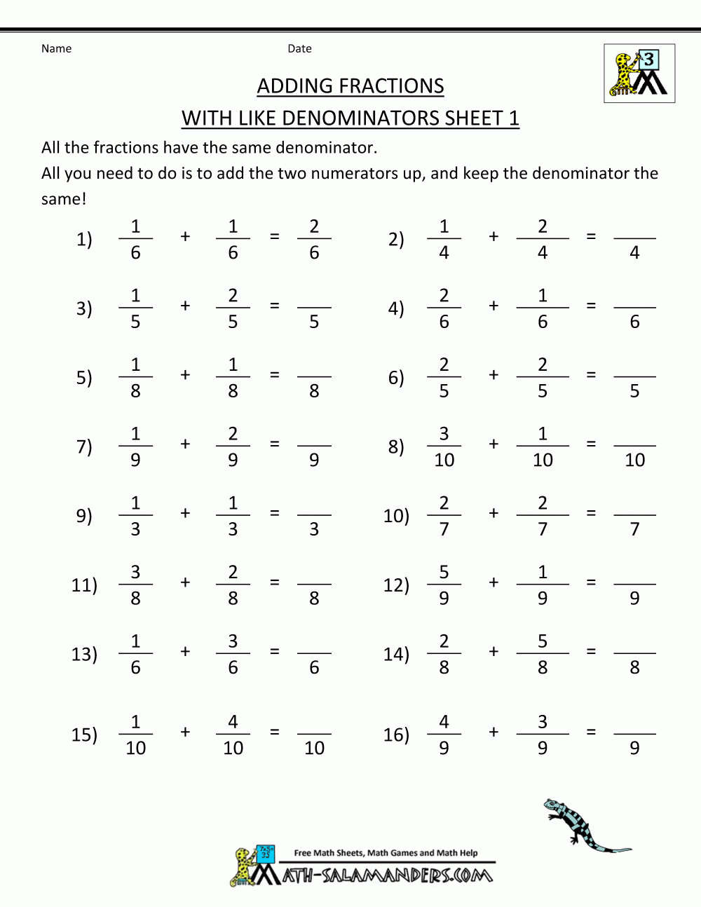 Super Teacher Worksheets Adding Fractions With Unlike Denominators Answer Key