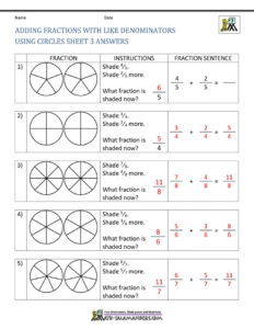 Adding Fractions With Like Denominators Sheet 3 Answers In 2020 3rd