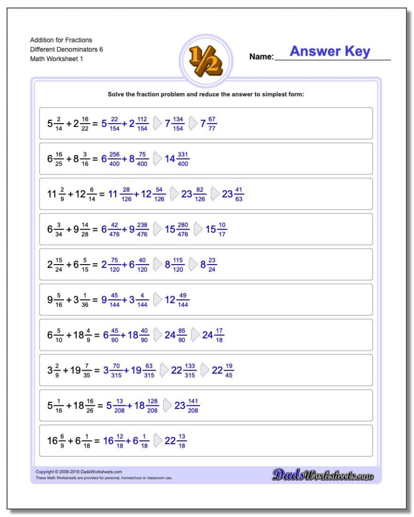 Adding Fractions With Unlike Denominators