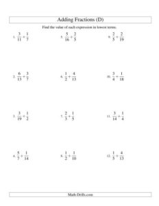 Adding Fractions With Unlike Denominators D