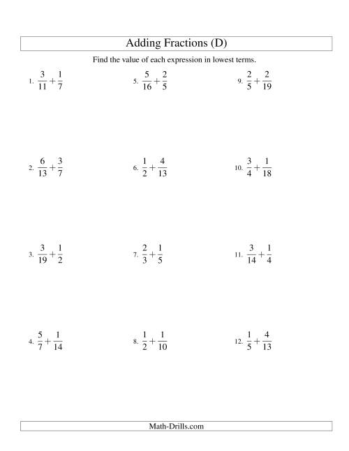 Adding Fractions With Unlike Denominators D 